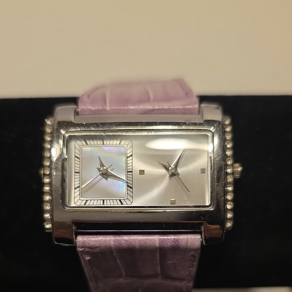 Vintage Valletta Dual Dial Watch With Purple Leather Band - Picture 1 of 8
